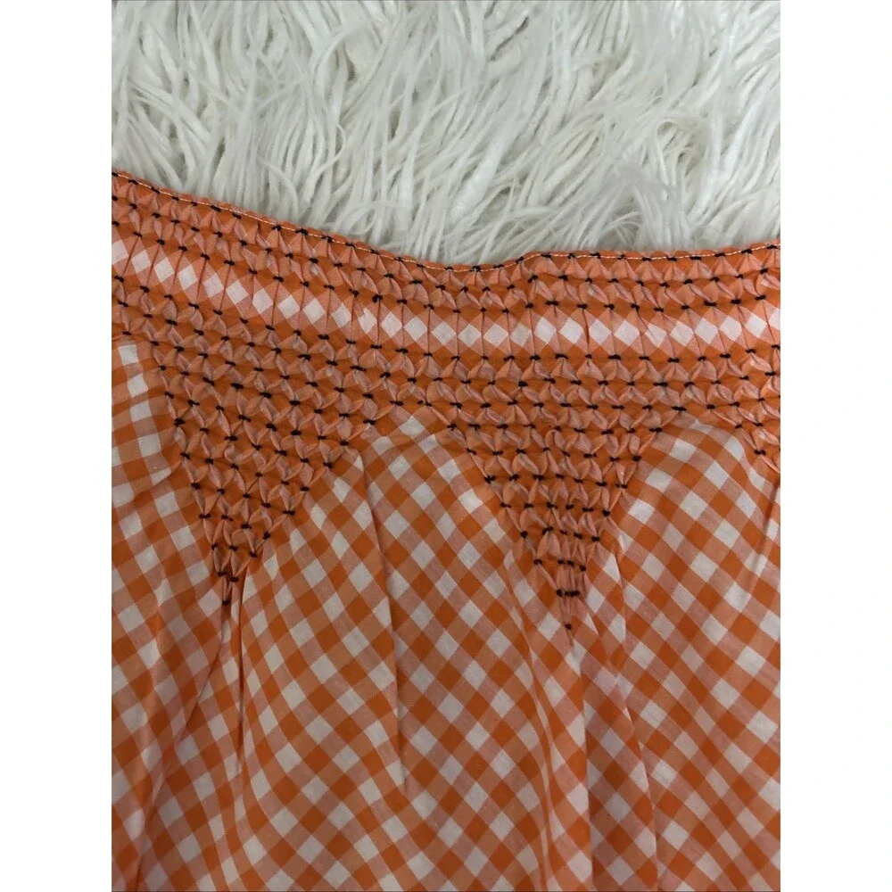 Vintage Gingham Apron Embroidery Orange White Pocket Tie Waist Cottage Core
